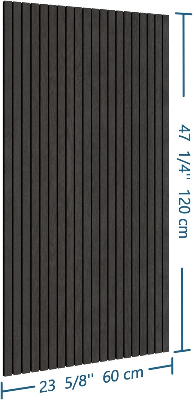 4-Piece Wood Slat Wall Panel for Interior Wall Decor Noise Cancelling 47.2" x 23.6" Peel and Stick Acoustic Decorative 3D Sound Absorbing Wall Paneling, Black Grey