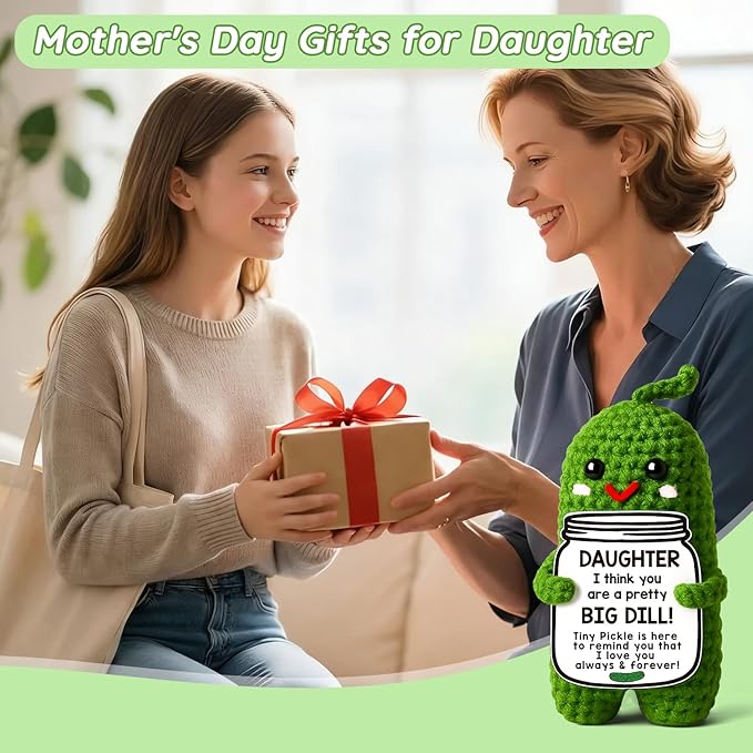 MAMAGIFTREE Funny Gifts for Daughter from Mom Dad, Handmade Crochet Pickle Birthday Gifts for Daughter in Law Bonus Step Teen Girls Adult Graduation Gift Cute Stuff Things