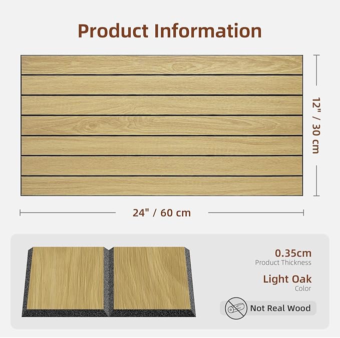WADILE Peel and Stick Wood Slat Wall Panels 12"x24" Decorative PVC Wooden Panel Soundproof Self-Adhesive for Living Room Bedroom Accent Wall (Not Real Wood)– 10 Pack
