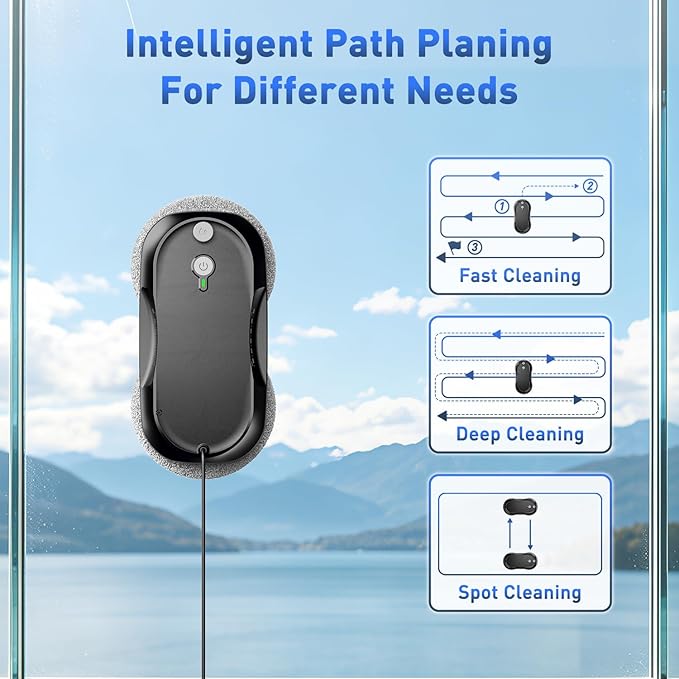 KKI Window Cleaning Robot, Upgrade Window Cleaner Robot, Auto Spray, Max 6400pa,3 Cleaning Modes & Edge Detection, Remote Control for High-Rise Windows, Glass Door,4Sets Cloths,Black