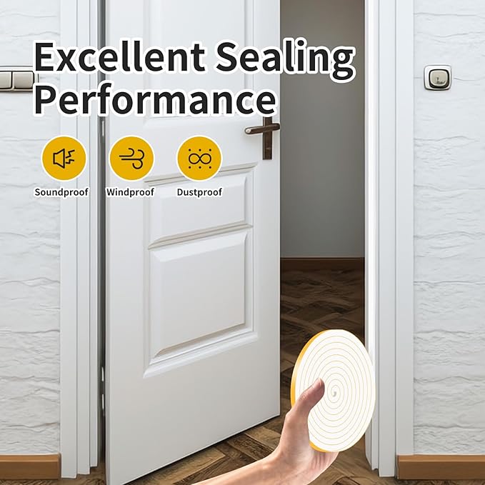 Weather Stripping Door Seal Strip,Front Door Weather Stripping,Insulation Tape for Door Frame,Window,Air Conditioner (White,3/8 in x 3/8 in x 33Ft)