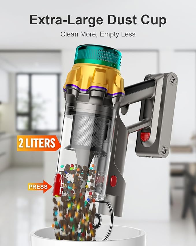 Cordless Vacuum Cleaner, 55KPA 650W 70Mins Extra-Large Dust Cup Cordless Stick Vacuum, Rechargeable Vacuum Cleaner with Self-Standing, Vacuum Cleaners for Home, Hardwood Floor, Carpet, Pet Hair
