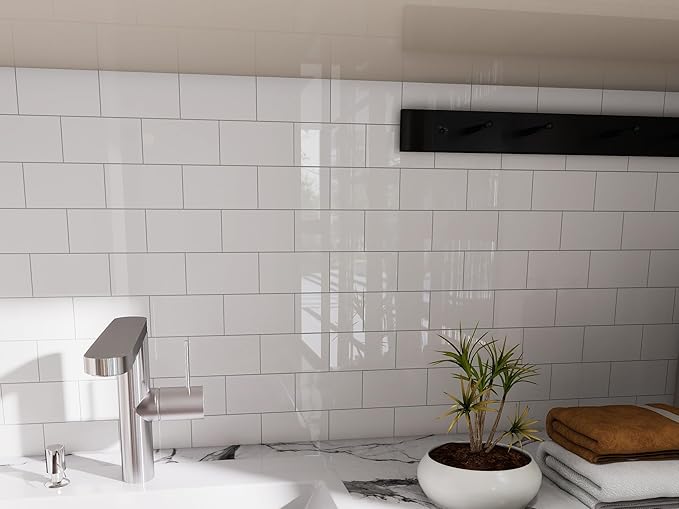 COLAMO Luxury 10 Sheet Peel and Stick Backsplash,12”x12”Pure White Subway Tile for Kitchen Wall,Self Adhesive Glossy Faux Marble Tile,Stick on Accent Wall Backsplash Tile for Living Room, Bedroom,RV