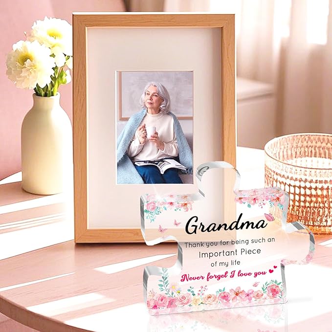 Mothers Day Gifts for Grandma, Grandma Mothers Day Gift Ideas - Engraved Acrylic Puzzle Plaque, Birthday Gifts for Grandmother from Grandkids, Unique Present Home Decor Keepsake