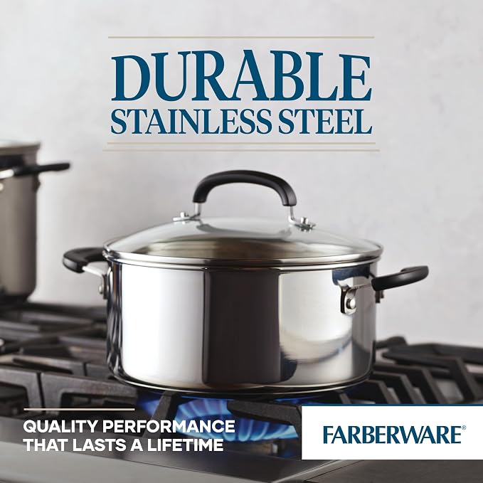 Farberware Brilliance Dutch Oven Pot with Lid, 5 Quart, Stainless Steel
