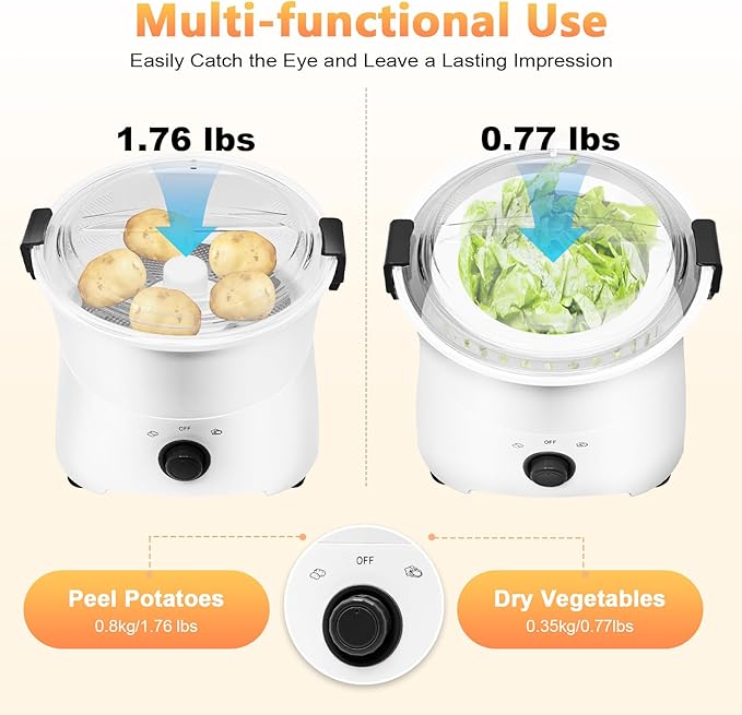 Electric Potato Peeler,85W Kitchen Automatic Rotating Peeling Tool,Automatic Peeler Spinner,Kitchen Peeling Machine for Potatoes,Apples,Vegetables (Grey)
