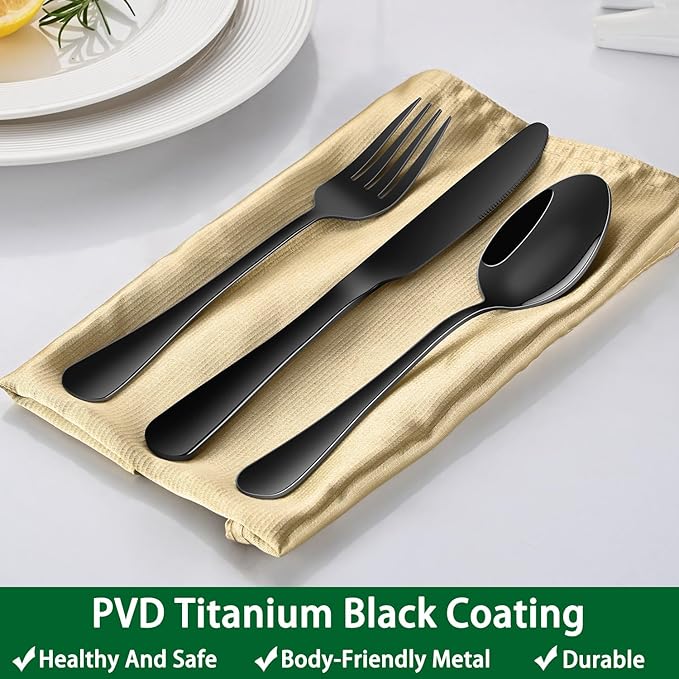 Black 49 Pieces Stainless Steel Flatware Sets With Organizer,Black Silverware Sets With Steak Knives Service For 8,Black Tableware Cutlery Sets For Home Kitchen