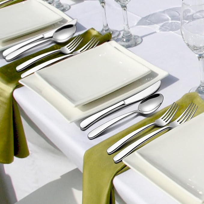 LIANYU 60-Piece Heavy Duty Silverware Set, Stainless Steel Flatware Cutlery Set for 12, Heavy Weight Eating Utensils for Home Restaurant Wedding, Dishwasher Safe, Mirror Polished