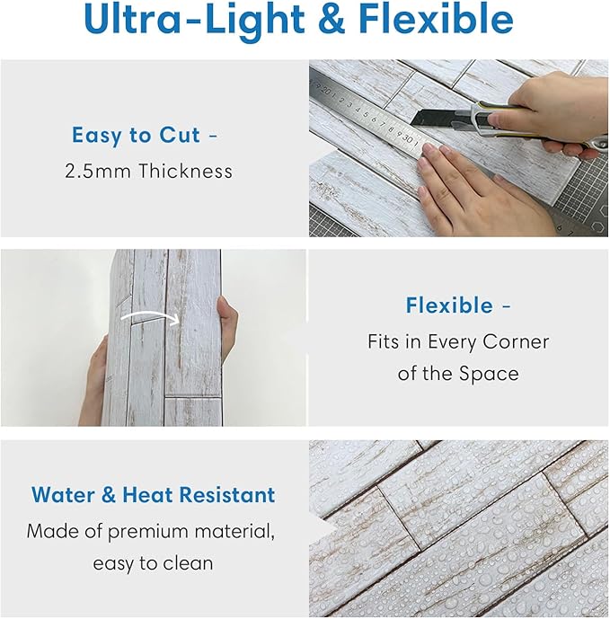 COMSTICKC Peel and Stick Faux Wood Wall Sticker Wall Panels, 10 Pcs of 12" x 12", Not Real Wood, Ultra-Light Thin PVC 3D Fake Wood Shiplap Self-Adhesive Wall Covering Wallpaper for Interior Decor
