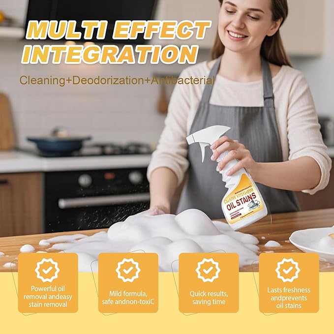 Heavy-Duty Kitchen Degreaser Foam Cleaner, Powerful Kitchen Degreaser Spray & Dual Side Scrub Sponge Set Grease Remover for Stove Range Hood (2, Standard)