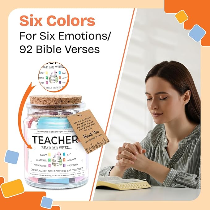NewEleven Teacher Gifts For Women, Men - Teacher Gifts, Appreciation, Thank You Present, Inspiratonal Gift For Teachers From Student - Bible Verse Jar