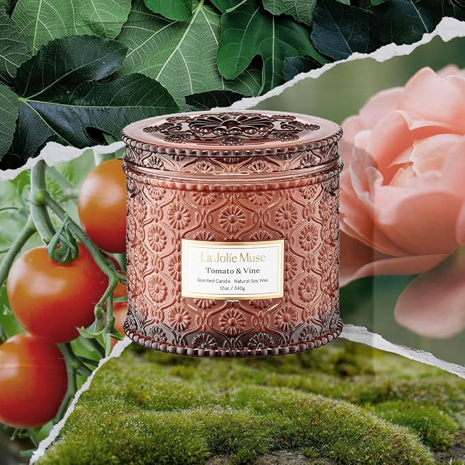 LA JOLIE MUSE Tomato & Vine Scented Candles for Home, Natural Soy Wax, 12oz