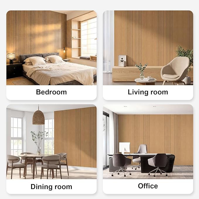 Geelin Peel and Stick Wood Slat Wall Panels for Interior 15.7" x 118" Self Adhesive PVC Thick Faux Oak Wood Grain Wallpaper 3D Soundproof Acoustic Wall Panels for Walls & Ceilings