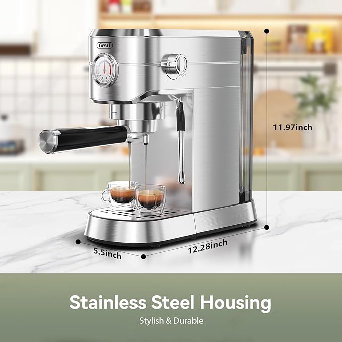 Gevi Commercial Espresso and Coffee Makers, Professional 20 Bar Espresso Maker with Milk Frother, Stainless Steel Expresso Coffee Machines for Home, Compact Cappuccino Machine, Great Gift