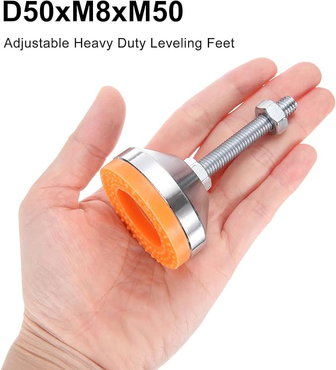 uxcell 8 Pack Adjustable Heavy Duty Leveling Feet, 50mm/2" Dia Base M8 x 50mm Thread Anti-Slip Shock-Absorbing Furniture Leveler Legs for Workbench, Machine, Cabinet