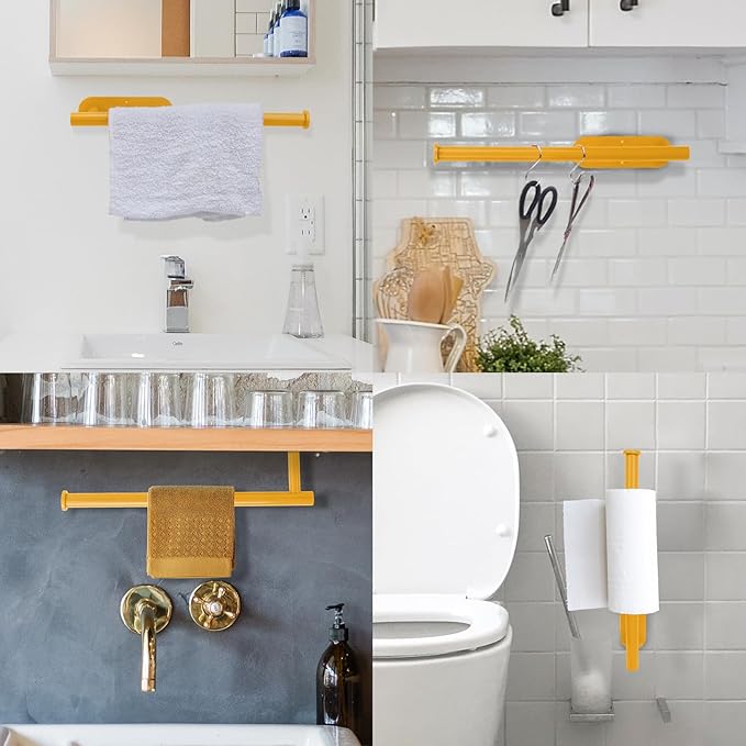 YeeBeny Yellow Paper Towel Holder - Self Adhesive or Drilling, Under Cabinet & Wall Mounted Roll Holder for Kitchen