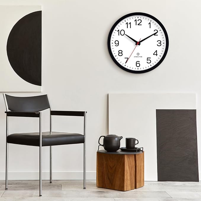 AKCISOT 14 Inch Wall Clock, Battery Operated Analog Clock, Silent Non-Ticking, Ideal for Bedroom, Bathroom, Kitchen, Office and School, Black
