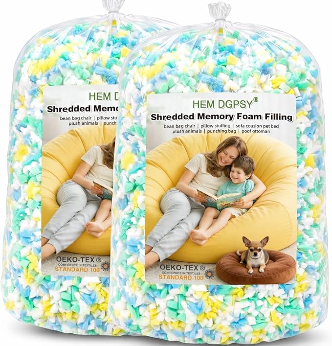 Bean Bag Filler 10lbs, Stuffing for Bean Bag Chair Refill, Shredded Memory Foam Filling for Punching Bag, Couch, Cushions, Dog Bed, Pillows (Multi Color)