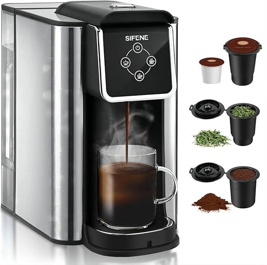 SIFENE Quick Brew Single Serve Coffee Maker, Versatile 3-in-1 Design for Coffee Pods, Ground Coffee, & Loose Tea, Adjustable 6-12oz Cup Sizes, Large 50oz Removable Water Tank, 1150W, Compact, Black