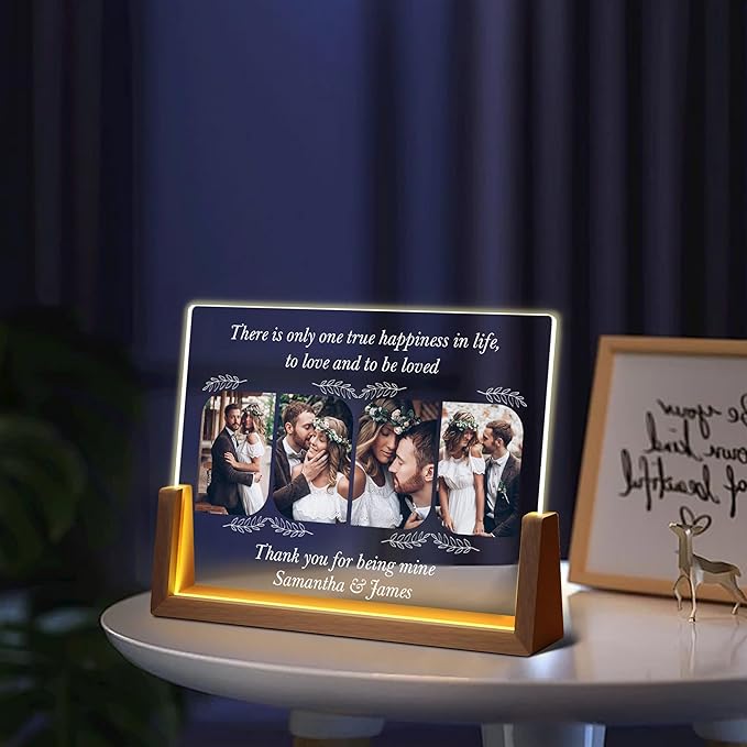 Personalized Valentines Couples Gifts For Him Her Husband Wife, Customized Acrylic Light Up Picture Frame With Photo Name, Custom Anniversary Birthday Gifts For Boyfriend Girlfriend Women Men