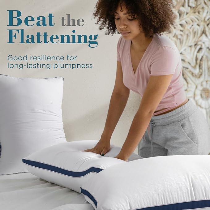 viewstar Bed Pillows Queen Sizes Set of 2, Hotel Quality Cooling Down Alternative Gusseted Pillows for Side, Back, or Stomach Sleepers, Navy