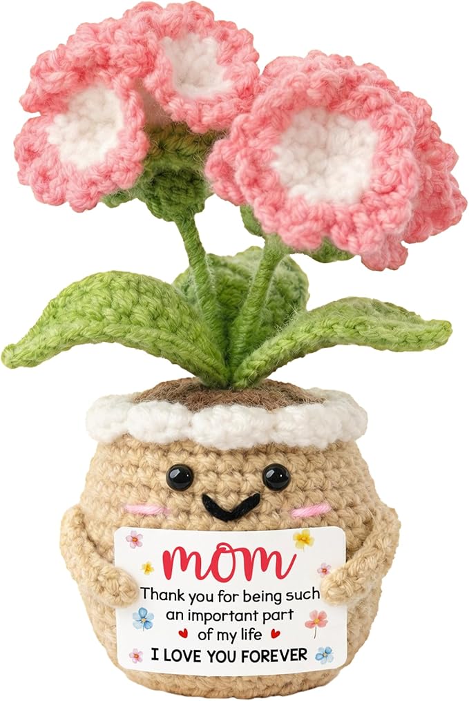 Gifts for Mom from Daughter Son - Cute Mothers Day Birthday Gifts for Moms - 6.23'' x 2.56'' Knitted Positive Inspirational Carnation Flowers Mother's Day Mom Crochet Doll