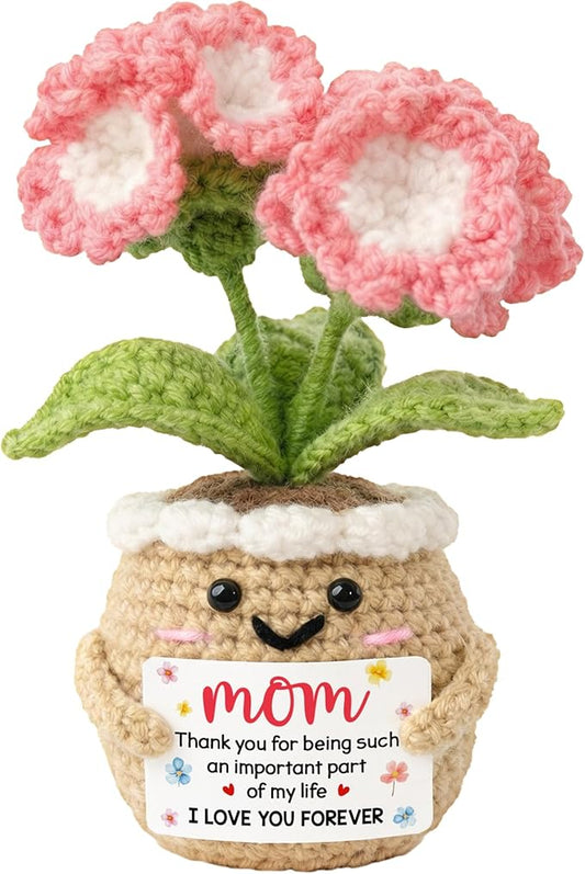 Gifts for Mom from Daughter Son - Cute Mothers Day Birthday Gifts for Moms - 6.23'' x 2.56'' Knitted Positive Inspirational Carnation Flowers Mother's Day Mom Crochet Doll