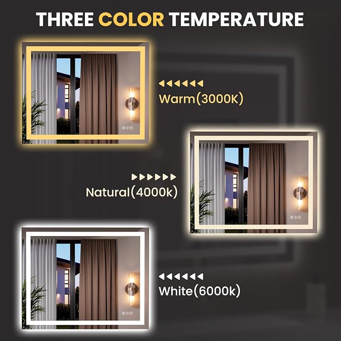 LOAAO 39.4"x31.5" LED Bathroom Mirror with Lights, Anti-Fog, Dimmable, Backlit + Front Lit, Lighted Bathroom Vanity Mirror for Wall, Memory Function, Tempered Glass, Safe to Use, ETL Listed