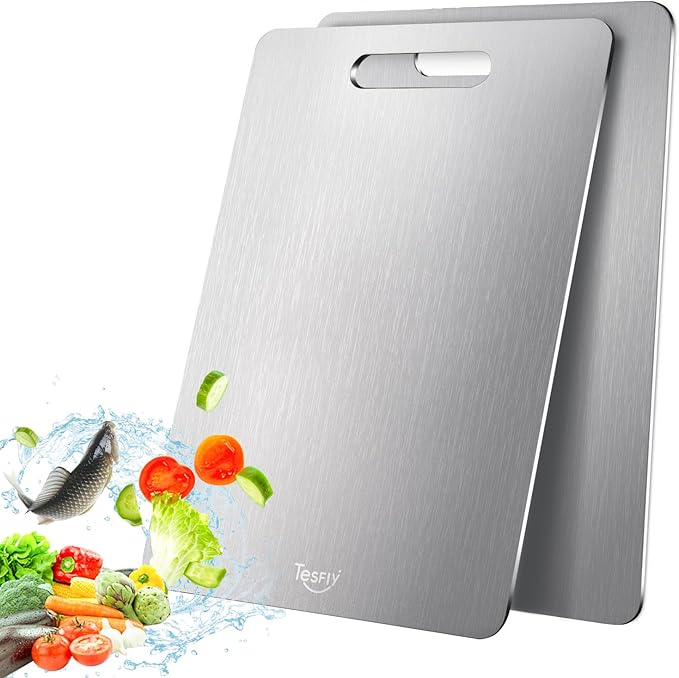 2 Pack Titanium Cutting Board -100% Pure Titanium Cutting Boards For Kitche,Easy to clean, Double-sided food-grade Cutting Board For Meats, Fruits And Vegetables (15 * 11)