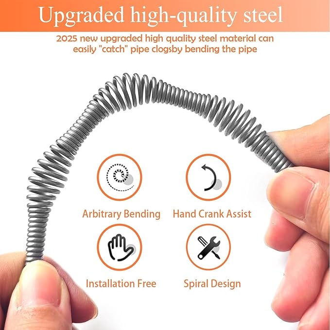 Drain Snake Auger Plumbing Snake Drain Hair Clog Removal Tool, Sink Drain Heavy Duty Toilet Snake Auger, Cleaner Tool for Bathroom Kitchen Tub Shower Drain Clog Remover with Gloves 33FT
