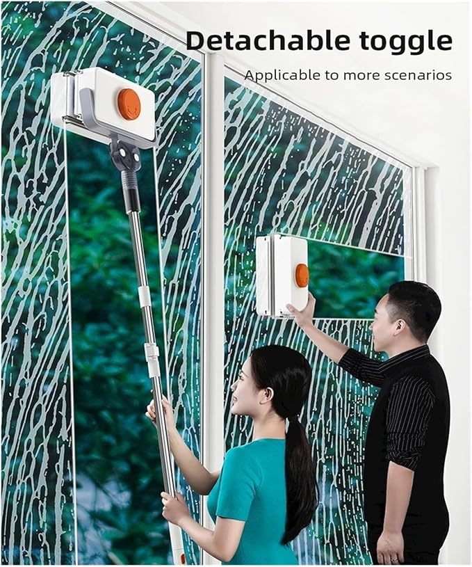 window cleaner tool, Magnetic Home Window Cleaner Brush Double With Telescopic Rod Super For Glass Cleaning Tools,for indoor outdoor(5-26mm With rod)