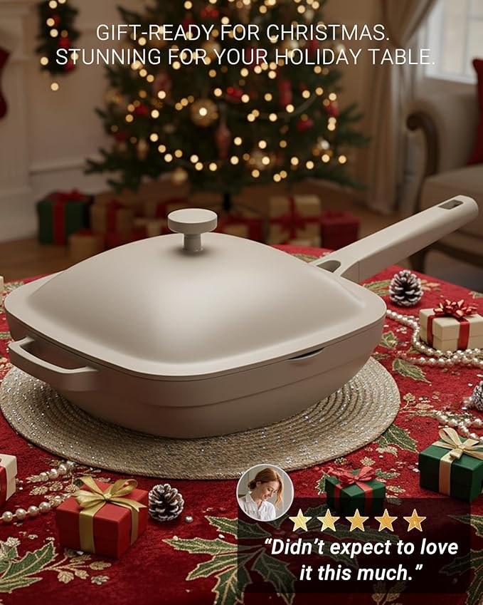 USELUCK 10.5 Inch(3.8QT) Ceramic Pan with Lid,Non Stick Frying Pans Cast Aluminum Deep Sauté Pans,Ti-Ceramic Non Toxic Pix Pan with Wooden Spatula and Scrubber-Morning Mist