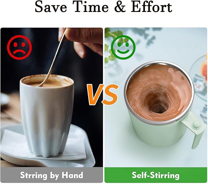 Self Stirring Mug, 12.2 oz Self Stirring Coffee Mug with Magnetic Stirrer & Anti-Sedimentation, Rechargeable Auto Magnetic Coffee Mug for Coffee, Milk, Hot Cocoa (Green)
