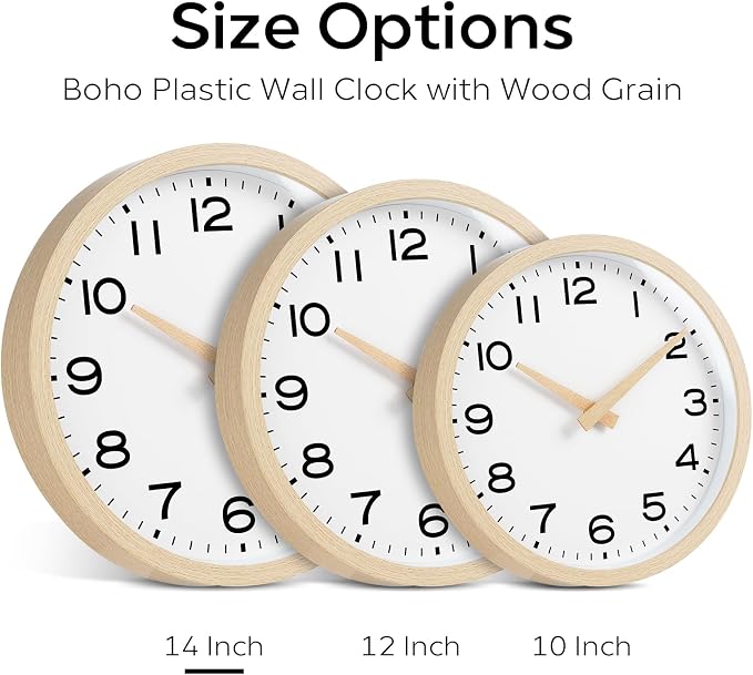 AKCISOT 14 Inch Wall Clock, Battery Operated Analog Clock, Silent Non-Ticking, Ideal for Bedroom, Bathroom, Kitchen, Office and School, Natural