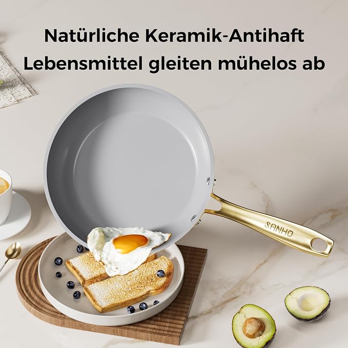 Sanho Ceramic NonStick Frying Pan, 12 Inch Frying Pans Skillet, Non Stick Egg Pans with Cool Touch PVD Handle for Induction, Dishwasher & Oven Safe, PTFE & PFOA Free, Non Toxic for Healthy Cooking