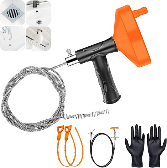 33 FT Drain Snake Auger, Plumbing Snake Drain Hair Clog Removal Tool, Sink Unclogger Drain, Heavy Duty Drum Auger, Cleaner Tool for Bathroom Kitchen Tub Shower Drain Clog Remover with Gloves