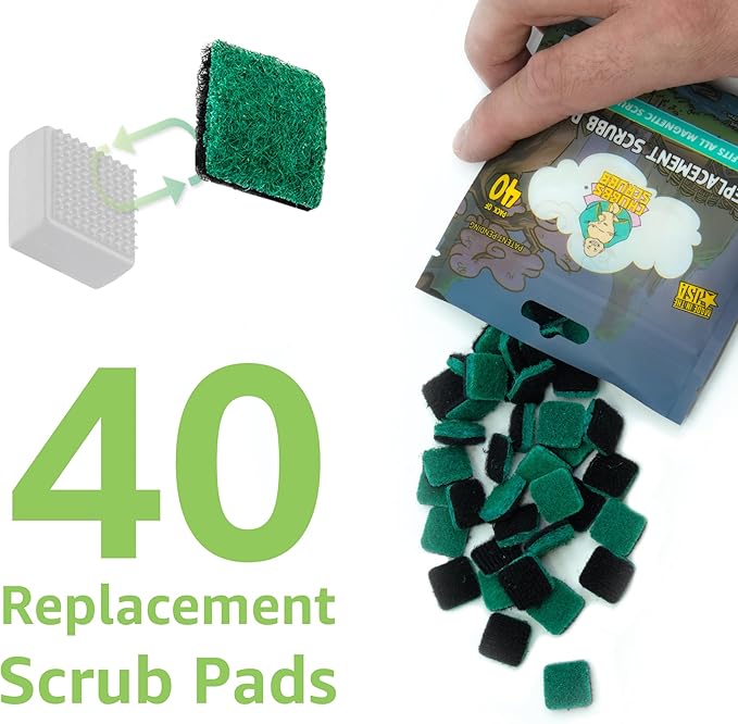 Chubbs Scrubb Magnetic Glass Cleaner with 40-Pack Replacement Scrubb Pads Bundle - Mini Magnetic Scrubber Kit That Removes Tough, Built-Up Stains From Glass, Ceramic & Metal