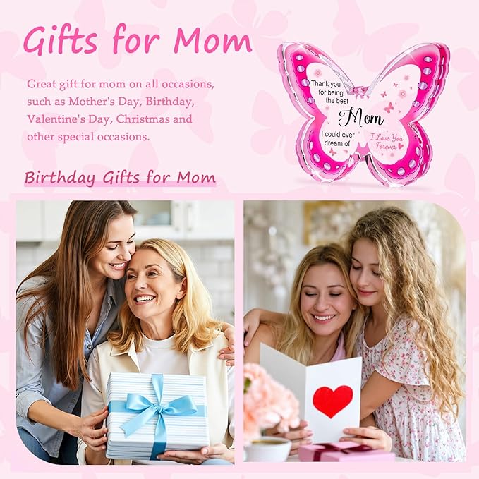 Mothers Day Gifts for Mom, Mom Birthday Gifts - Acrylic Butterfly Plaque 4.3×3.3 inch, Birthday Christmas Mother's Day Presents for Mom from Daughter, Son, Best Mom Ever Gifts