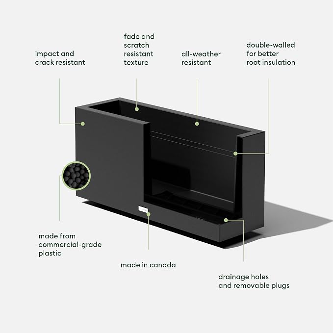 Veradek Block Series Long Box Planter - Large Rectangular Planter for Indoor or Outdoor Patio/Porch | Durable All-Weather Use with Drainage Holes | Modern Décor for Tall Plants, Flowers or Shrubs