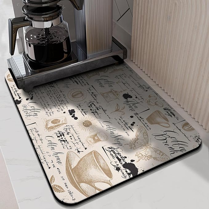Coffee Bar Mat Accessories for Countertop Absorbent Hide Stain Rubber Backed Dish Drying Mats for Kitchen Counter Draining Pad Decor Gift(24x18in)