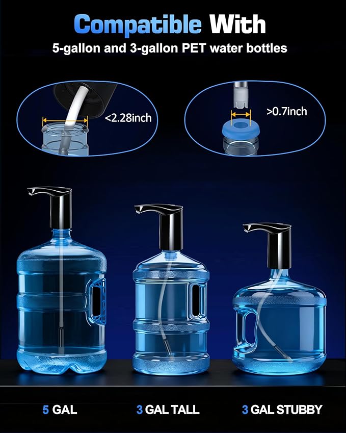 【Highest-Output】 Water Dispenser for 5 Gallon Jug, Electric USB C Water Pump Bottle Whisper-Quiet,Portable Automatic Drinking Jug Pump Rechargeable for Home Office Camping/World Cup Viewing Party