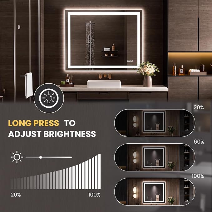 LOAAO 50"X40" LED Bathroom Mirror with Lights, Anti-Fog, Dimmable, Backlit + Front Lit, Lighted Bathroom Vanity Mirror for Wall, Memory Function, Tempered Glass, Safe to Use, ETL Listed