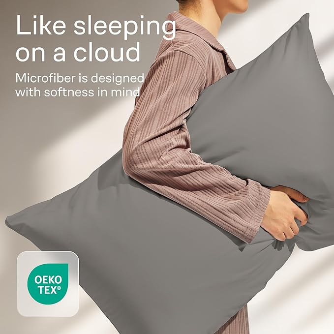 Ultra Soft Pillow Protectors with Zipper Queen Size - Set of 4 Breathable Pillow Covers - 100% Protection Against Stains, Dust & Dirt - Machine Washable (Gray)