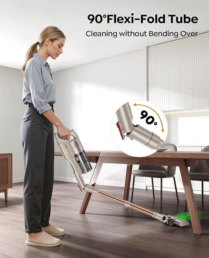 Cordless Vacuum Cleaner 550W 45KPA, 50Mins Stick Vacuum Cordless Rechargeable with 90° Folding Tube, Adjustable Height, Anti-tangle Brush, Wall-Mount, Handheld Vacuum Cleaner for Home/Pet Hair/Floors