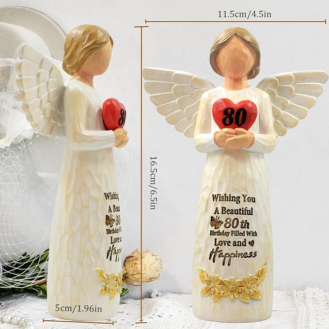 80th Birthday Gifts for Women - Best Happy Birthday Gift for 80 Year Old Woman Moms Grandmothers Friends Unique 80th Angel Figurine Decorations