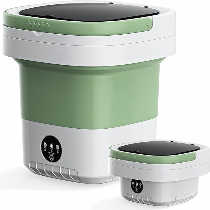 20L Foldable Portable Washing Machine, 45dB Ultra Quiet 3 Speed Mini Laundry Washer, No Installation Compact Underwear Clothes Washer for Travel RV Dorm Apartment Camping Home, Green