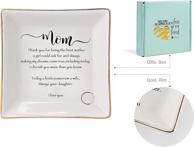 HOME SMILE Mother of The Bride Gifts,Wedding Gifts for Mom From Daughter,Gifts-Ceramic Ring Dish Decorative Tray-Today A Bride,Tomorrow A Wife, Forever Your Daughter, I Love You