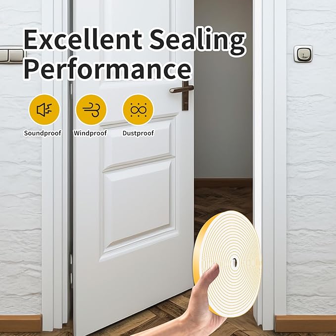 Weather Stripping Door Seal,Weather Stripping,Soundproof,Cold Insulation,Front Door Frame,Windows,Sliding Door (White,1/2 in x 1/8 in x 98 Ft)