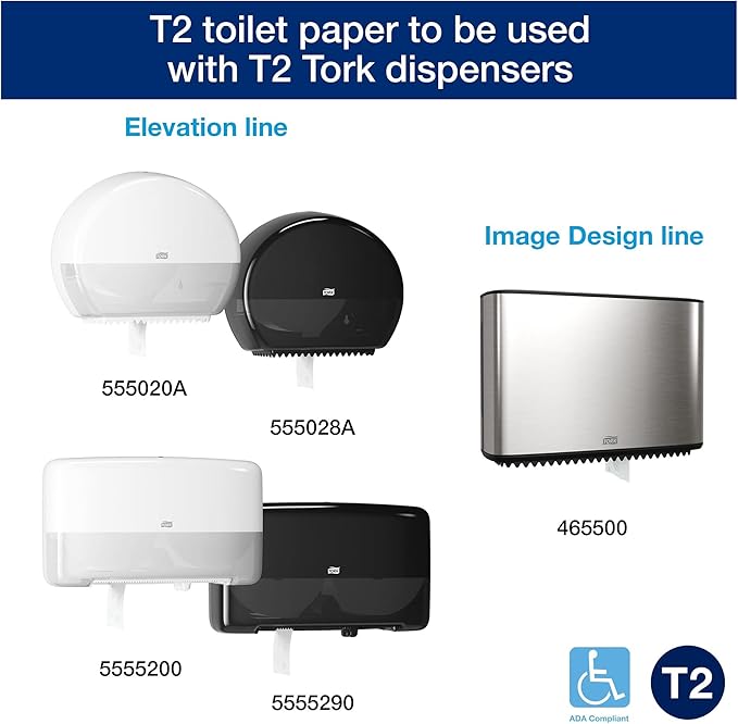 Tork Matic Soft Hand Towel Roll, White, Premium, H1, Quick-Absorbing, Long-Lasting, Thick 2-Ply, 6 Rolls x 575 ft, 290096 & Mini Jumbo Toilet Paper Roll White T2, Advanced, 2-Ply, 12 x 751', 12024402