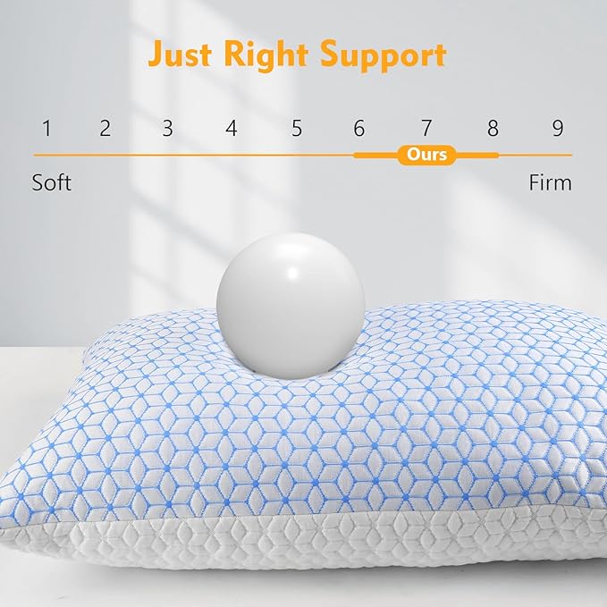 Love Attitude Shredded Memory Foam Pillows King Size Set of 2, Cooling Pillow Firm and Soft Adjustable for Side Back Stomach Sleepers